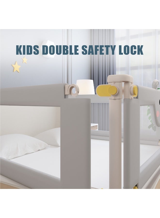 Meishida 3 Pieces Queen Bed Rails, No-Drill Baby Bed Rail Guard for Toddlers with Height Adjustment, Thickened Child Safety Side Railing Guards/Bedrail for Kids, Grey Bear Design (2M+2M+1.8M) - Image 5